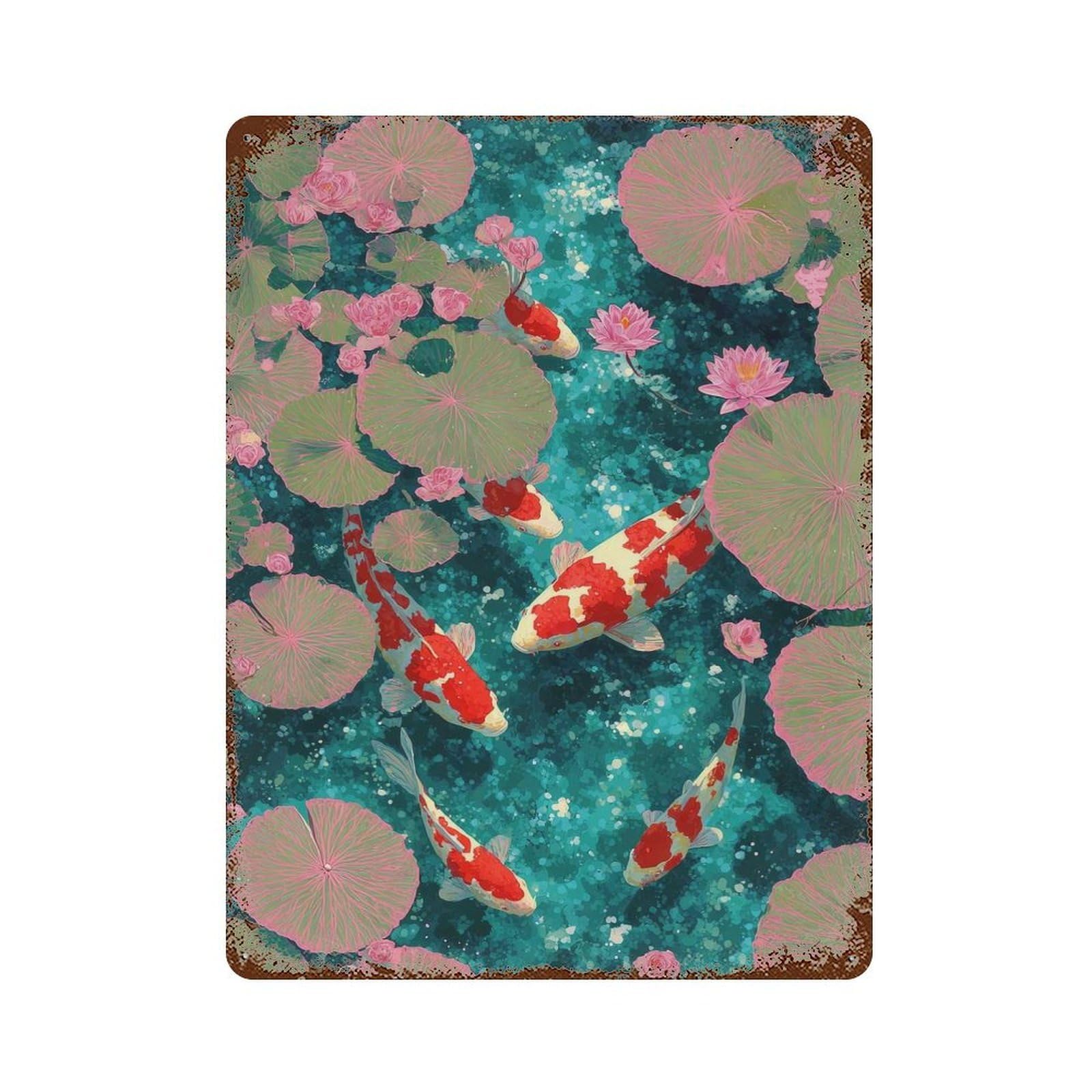 Japanese Pond of Koi Fish And Lily Pads Retro Metal Sign 15.7"x11.8", Shabby Chic Decor for Garage, Pub Or Kitchen