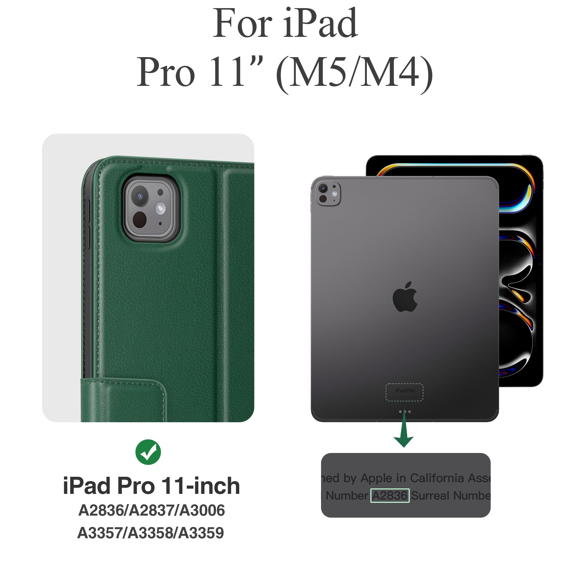 AUAUA Hülle für iPad Pro 11 Zoll (M5/M4) 2025/2024, mit Stifthalter und Tasche, Multi-Winkel Ständer, Magnetverschluss, Auto Wachen/Schlafen (Grün)