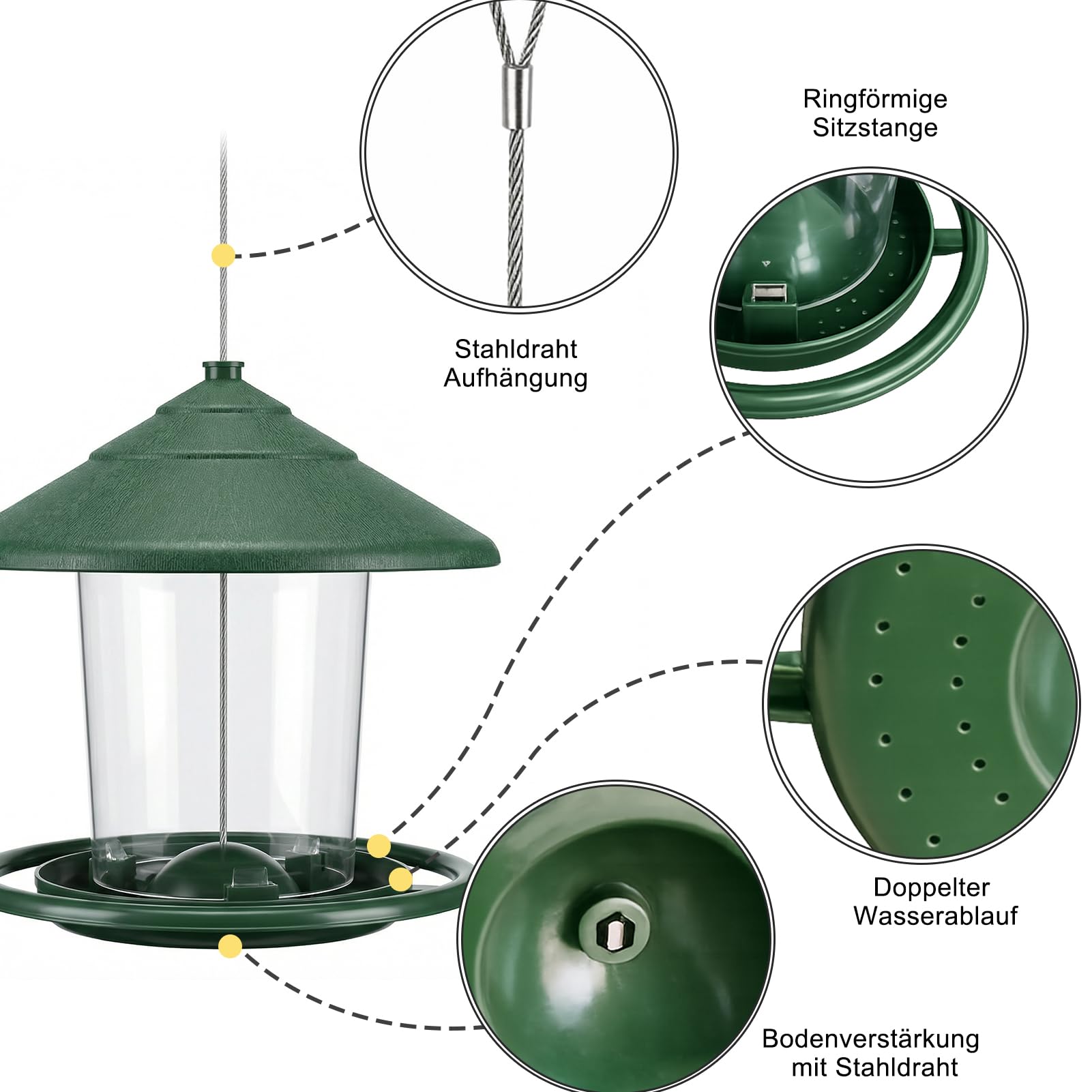 Vogelfutterhaus zum Aufhängen, Wildvogel Vogelfutterspender zum Aufhängen, Vogelfutterstation Vogelhaus zum Aufhängen Wetterfest, Kunststoff Futterhaus für Vögel Geignet für Balkon Garten - 4