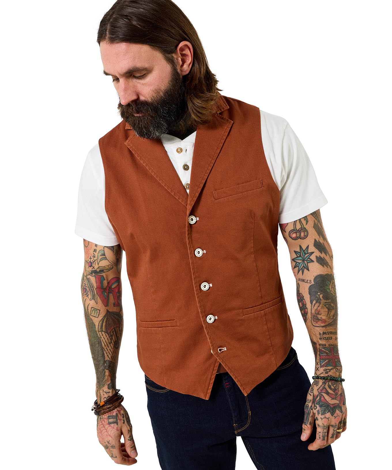 Joe Browns Men's Casual Everyday Cotton Waistcoat, Regular, Orange, UK 42