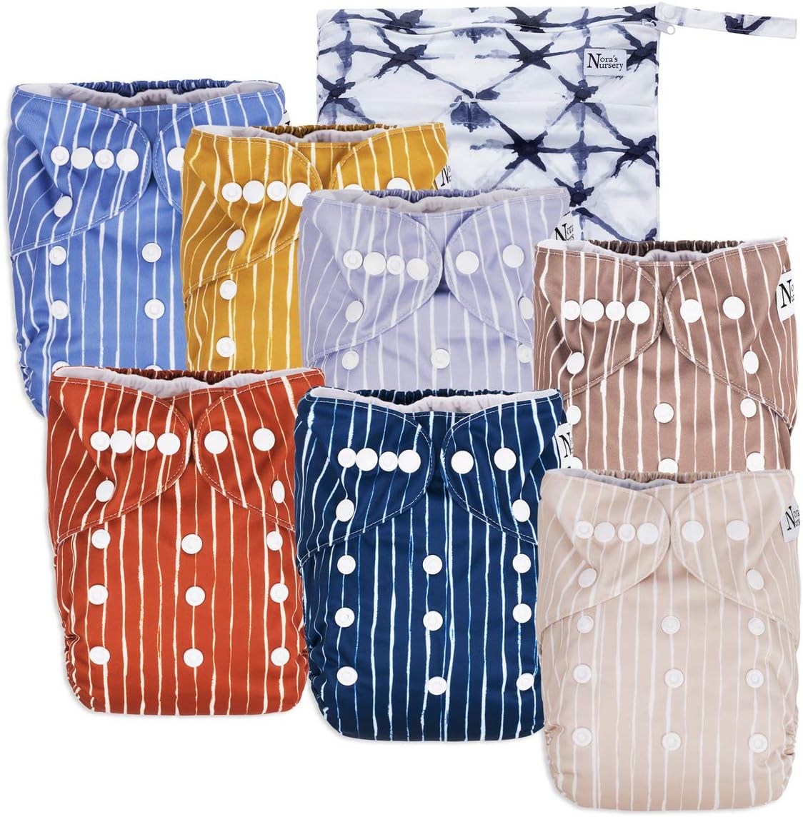 - Nora's Nursery Cloth Diapers 7 Pack with 7 Inserts & 1 Wet Bag - Waterproof Cover, Washable, Reusable & One Size Adjustable Pocket Diapers for Newborns and Toddlers - Cali Coastal