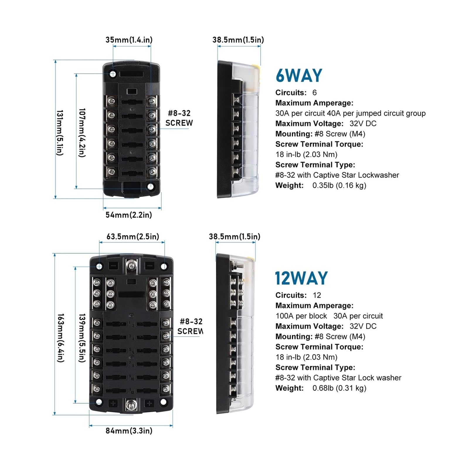 Wyłącznik Zapłonu 6/12-stykowa skrzynka bezpieczników samochodowych i łodziowych z diodą LED 12 V, 32(6 Ways Fuse Box)