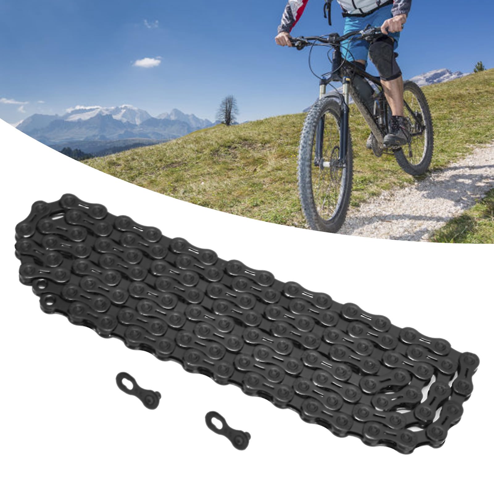 Robuste 11-Gang-Fahrradkette mit Schnallen für Einfache Installation an Mountainbikes und Rennrädern, Leichte Stahlkonstruktion, Schwarz