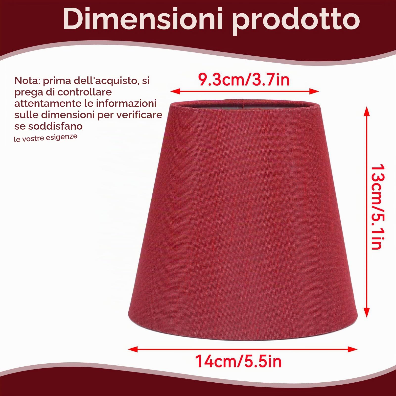 Paralume Tessuto 6pz, Paralume a Clip per Lampade E14 Candela Sospensione(Rosso)