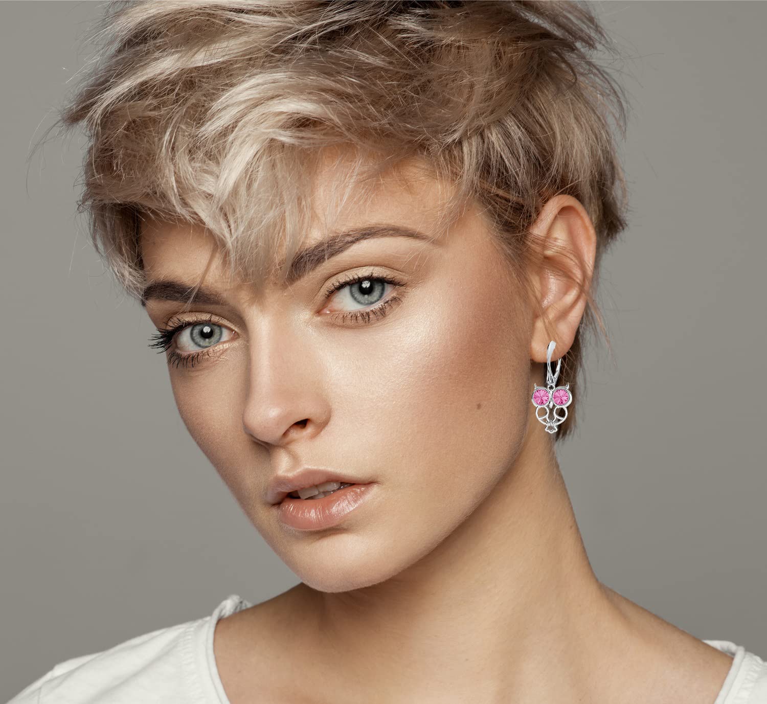 Schmuckset für Damen Ohrringe Silber 925 Hängend Eule Weisheit - Kette Damen mit Anhänger Schmuck Set für Sie mit Kristallen - Ohrringe Hängend und Halskette Mädchen Geschenk Frauen