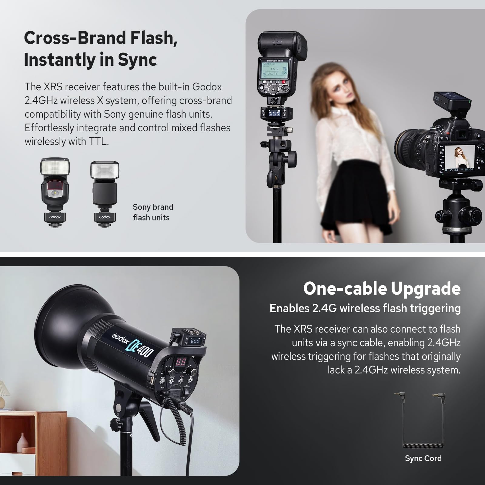 Godox XR-S TTL drahtloser Empfänger für Sony Flash, Fernbedienung über X3Pro, 100m Reichweite, 1270mAh Akku, 0,96" Farbbildschirm-Empfänger für Sony Camera Flash