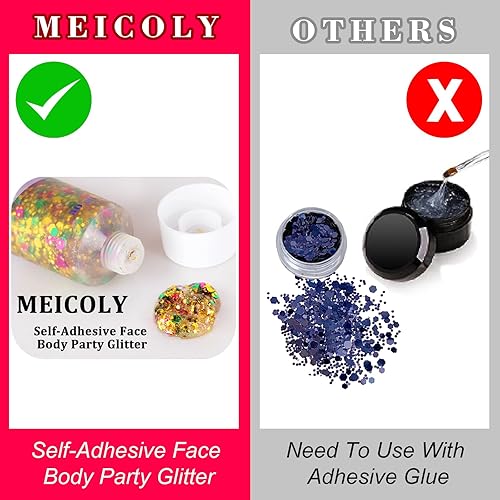 Miniatura 122 de MEICOLY Purpurina para cabello infantil, maquillaje de Halloween con purpurina brillante, lentejuelas de sirena para rostro y cuerpo, purpurina