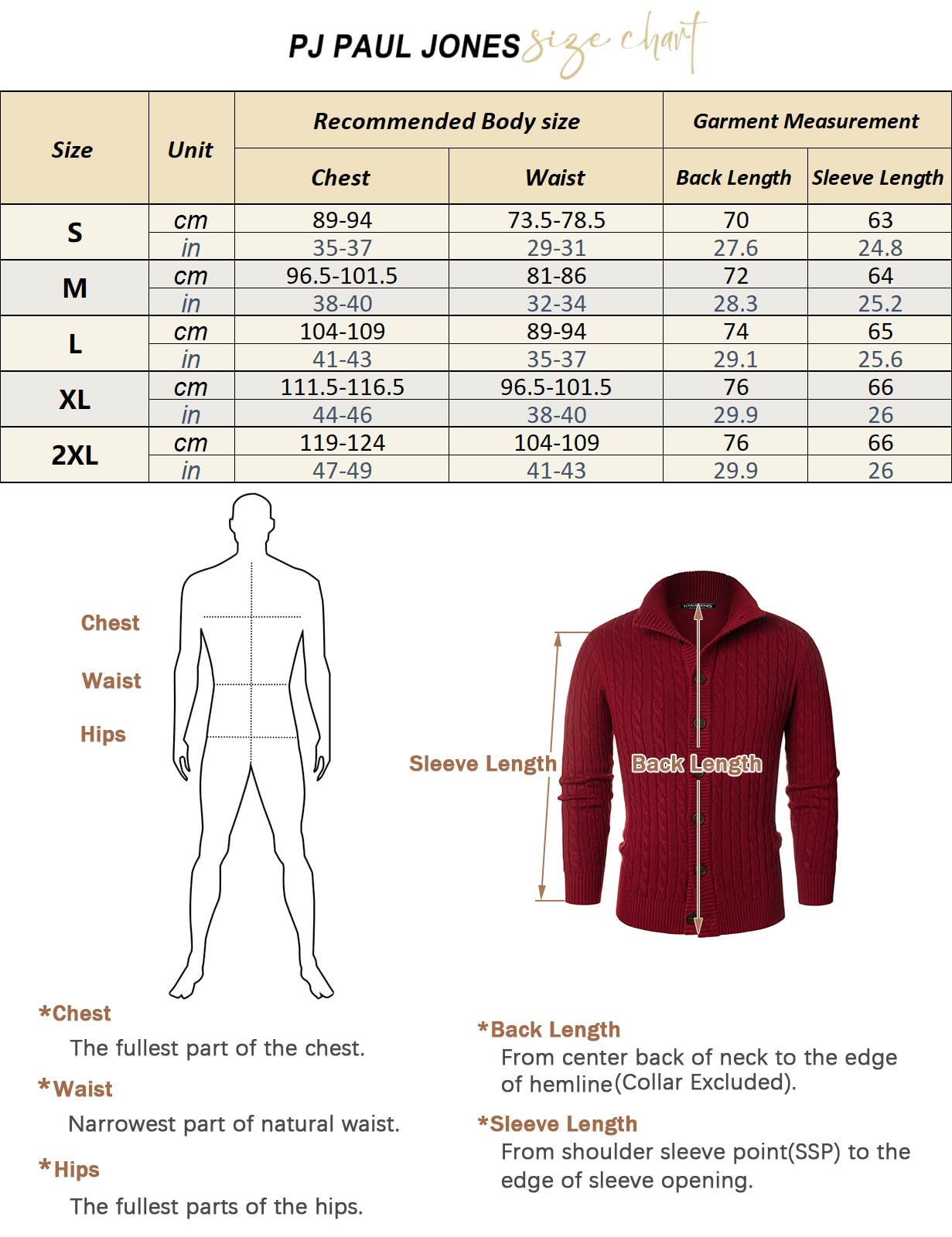 PJ PAUL JONES Cárdigan de punto trenzado con botones para hombre cuello alto