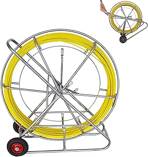 TECHTONGDA Fish Tape Fiberglass, 8mm/0.31in x 260m/850ft Duct Rodder Fish Tape Puller Fiberglass Wire Cable Running, Cable Running Rod Cable Puller with Cage and Wheel Stand, Fishtape Rod