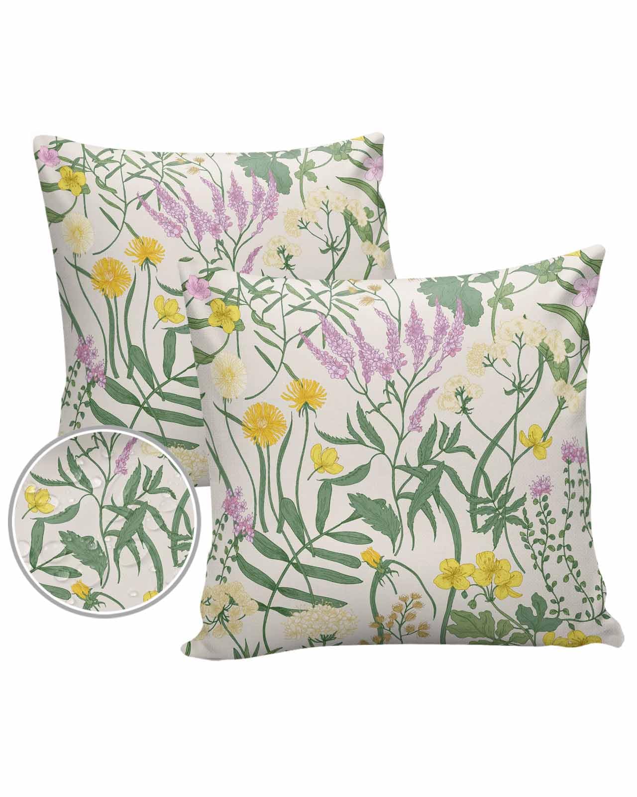 Floral Leaves Outdoor Pillow Cover 26x26 Inch Cushion Sham Case,Waterproof Decorative Square Throw Pillowcase for Outside Garden Patio Couch Chair Tent Vintage Botanical Plants Herbs Fern Sage Green