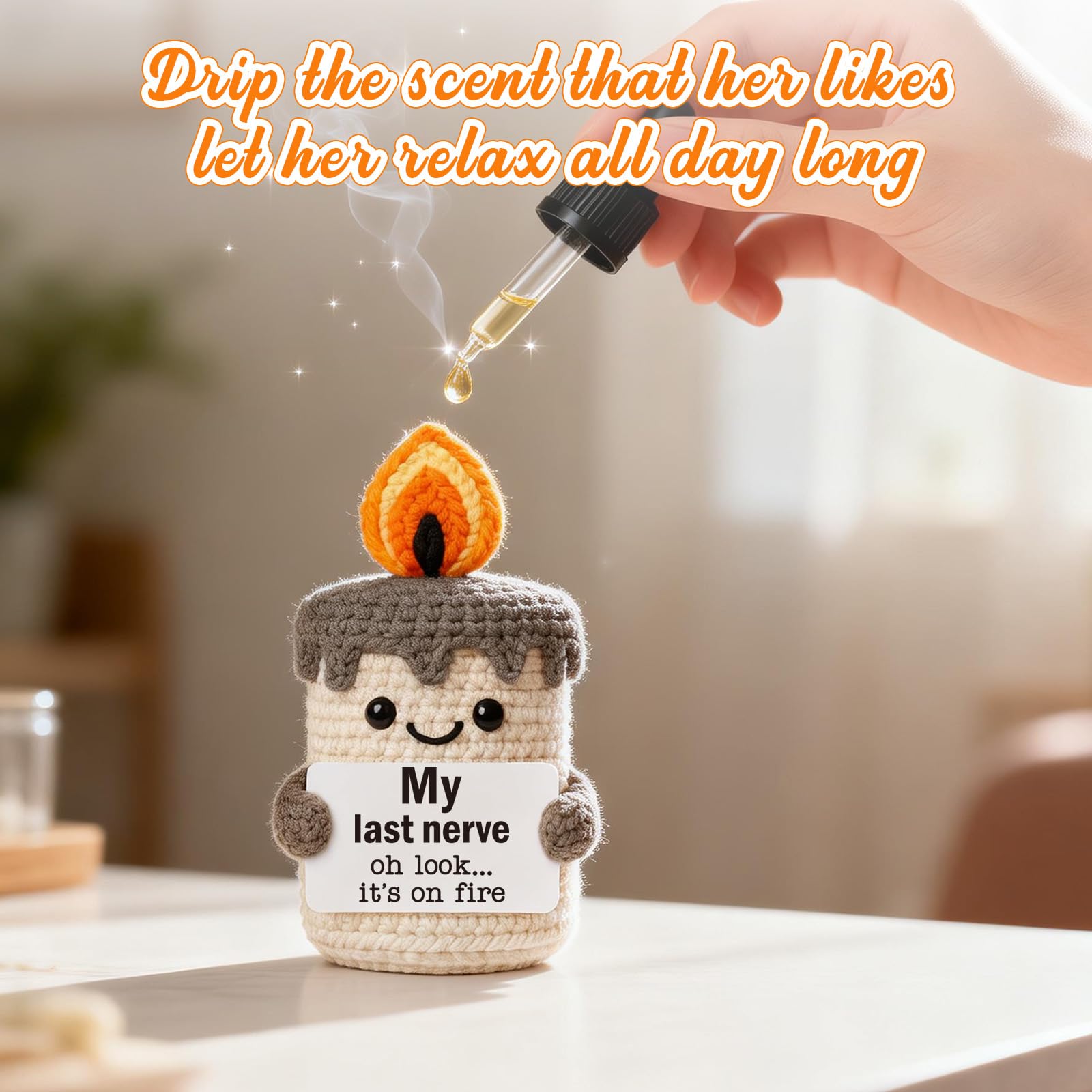 Funny Mini Candle Birthday Gifts for Women - Self Care Relaxation Gag Gifts for Best Friend Boss Coworker Sister Mom, Handmade Crochet Candle My Last Nerve Gift for Her - Funny Office Decor