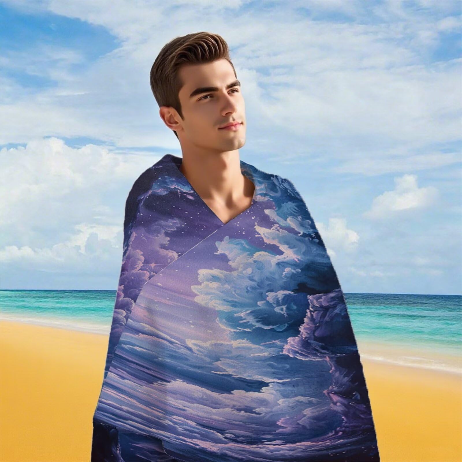 Duży ręcznik z mikrofibry XXL 220 x 100 cm Ręcznik plażowy Księżyc Gwiaździste niebo Ręczniki na siłownię Szybkoschnący, Cienkie i kompaktowe ręczniki kąpielowe, Ręcznik plażowy dla kobiet i mężczyzn