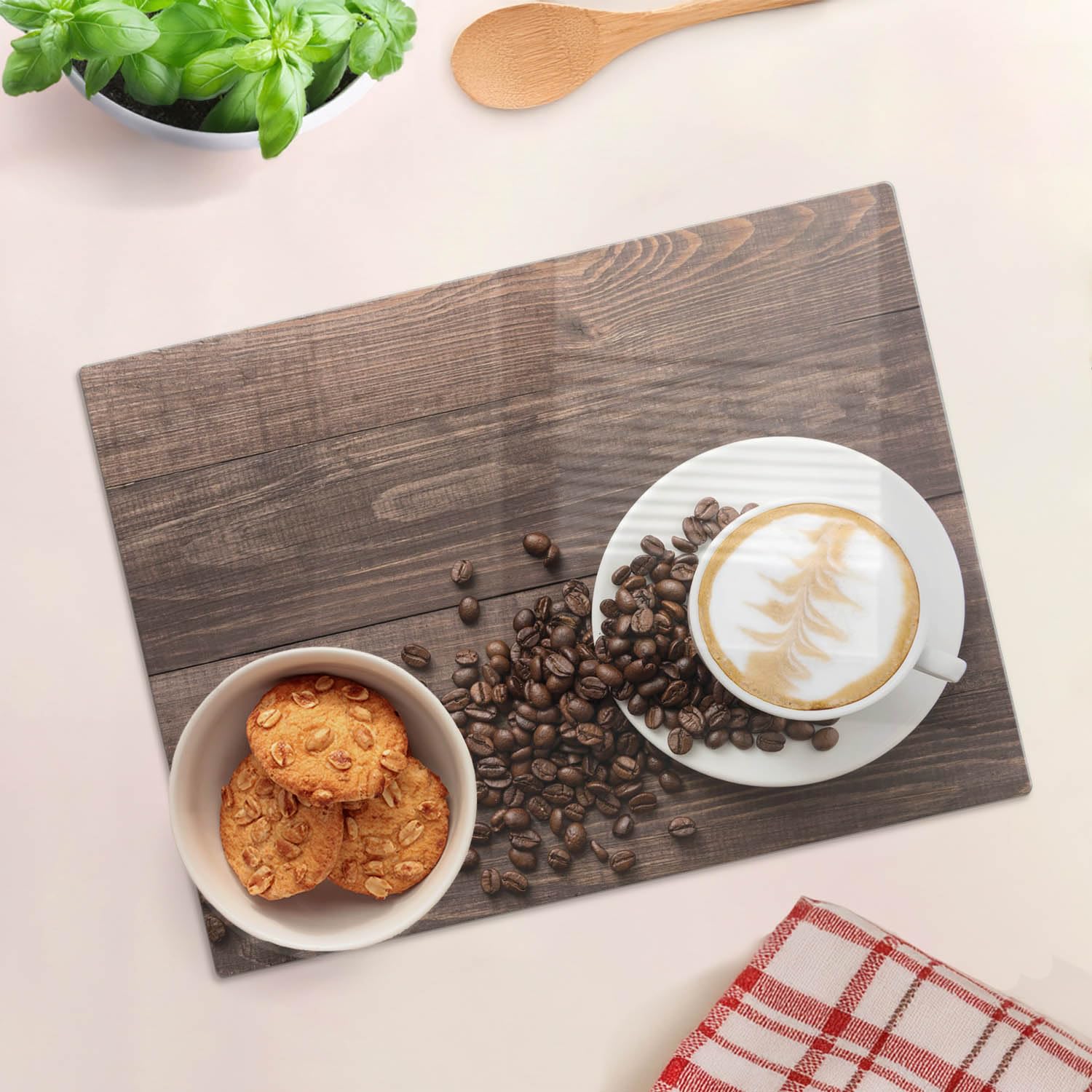 Tagliere e piastra di protezione in vetro 40x30 cm Chicchi di caffè Legno
