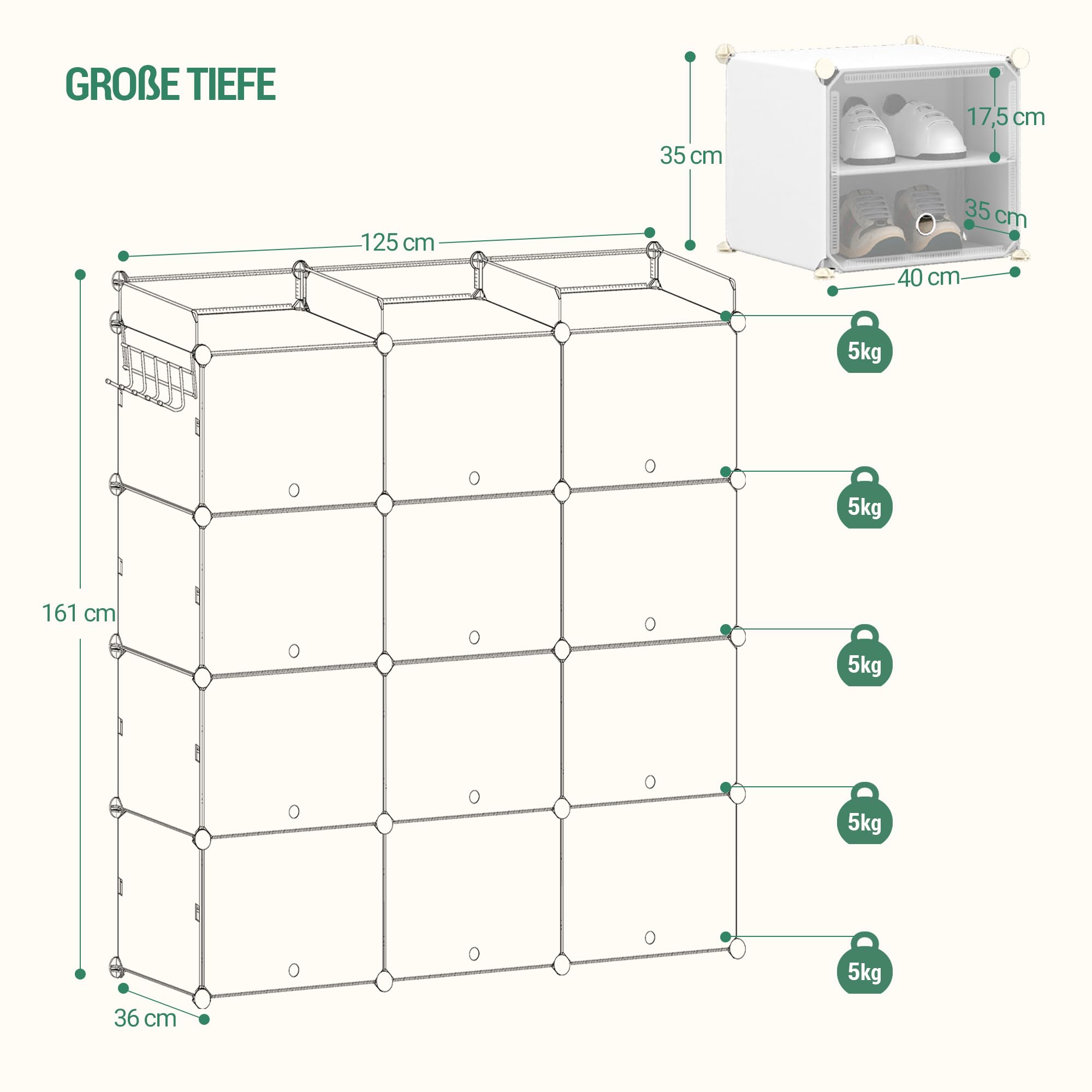 Hzuaneri Zapatero de 12 Puertas con Ganchos, para 48 Pares de Zapatos | Banco de Zapatos de Plástico para Pasillo, Dormitorio, Entrada, 36 x 125 x 161 cm, Blanca Transparente, SR10903W