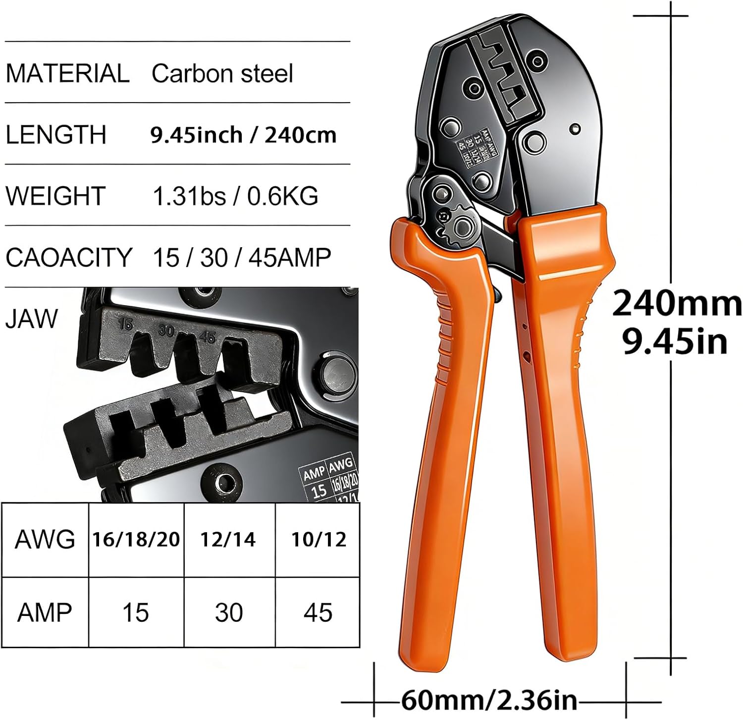 15/30/45 Amp Power Connectors Battery Modular Terminals AWG10-20 Red Black Connect Wire Crimping Tool DC Connector Insulated Electrical Ratcheting Crimper Pliers Ratchet Crimp