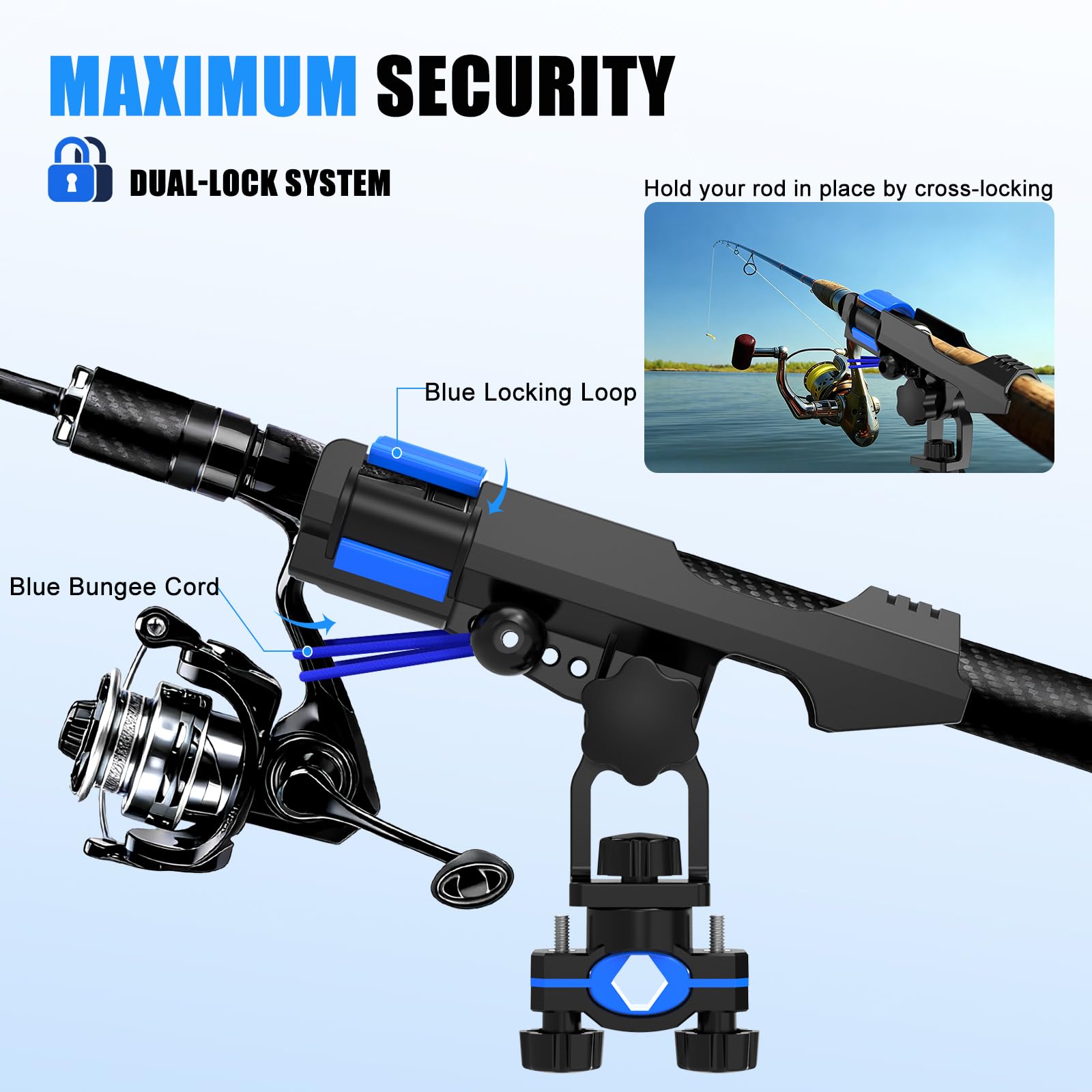 VEXPLO Clamp-On Fishing Rod Holder for Boat Adjustable Rail Mount Pole Rack