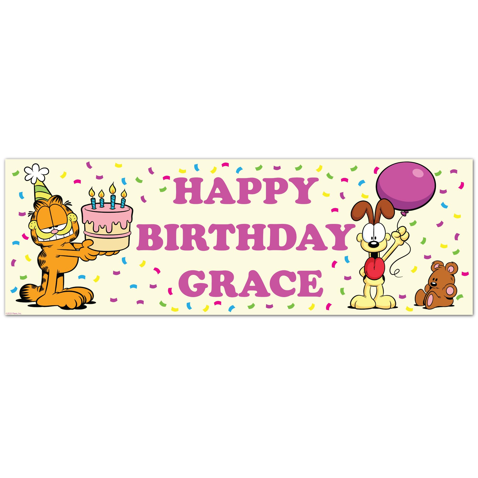 Garfield Birthday - Confetti Personalised Name Banner Wall Sticker (120cm width x 40cm height)