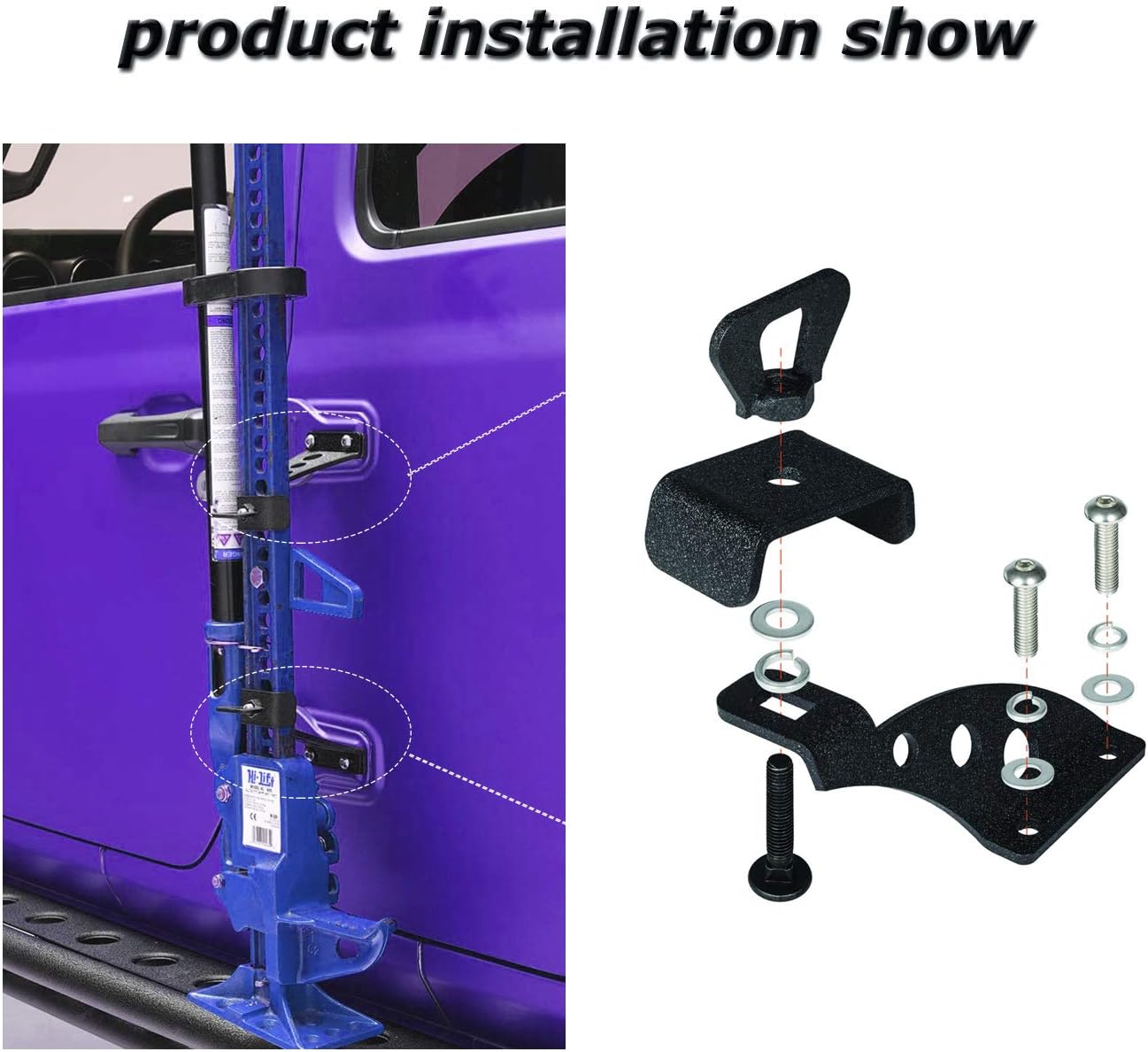Sunluway Hi Lift Jack Mount Hood Hinge/ Door Hinge Bracket for Jeep Wrangler JK JKU JL JLU 2007-2024
