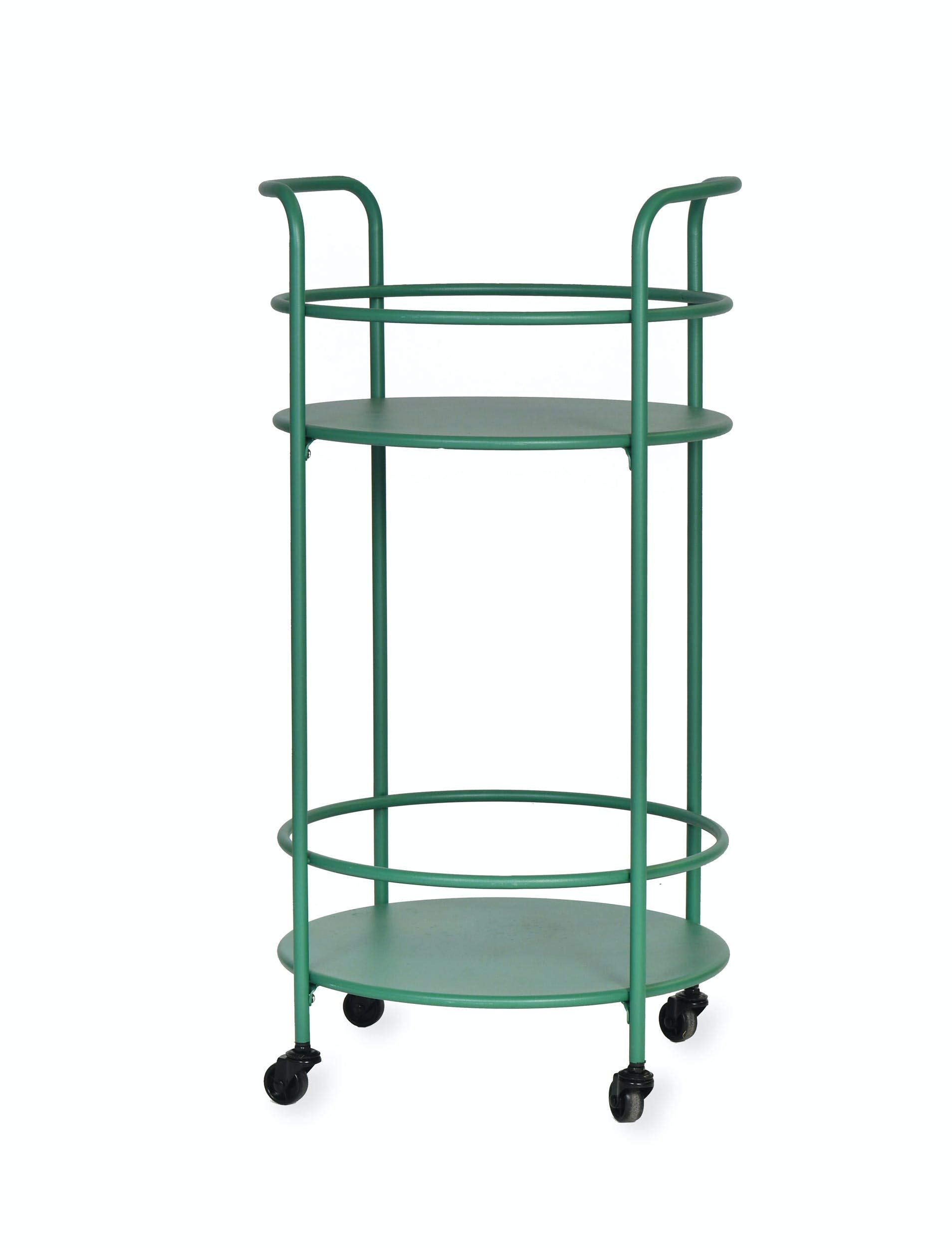 CKB LTD Carrito redondo de servicio de bebidas fabricado en acero recubierto de polvo acabado mate metal cocina interior al aire libre carrito de bebidas jardín con 4 ruedas 79 x 42 x 40 cm, Verde
