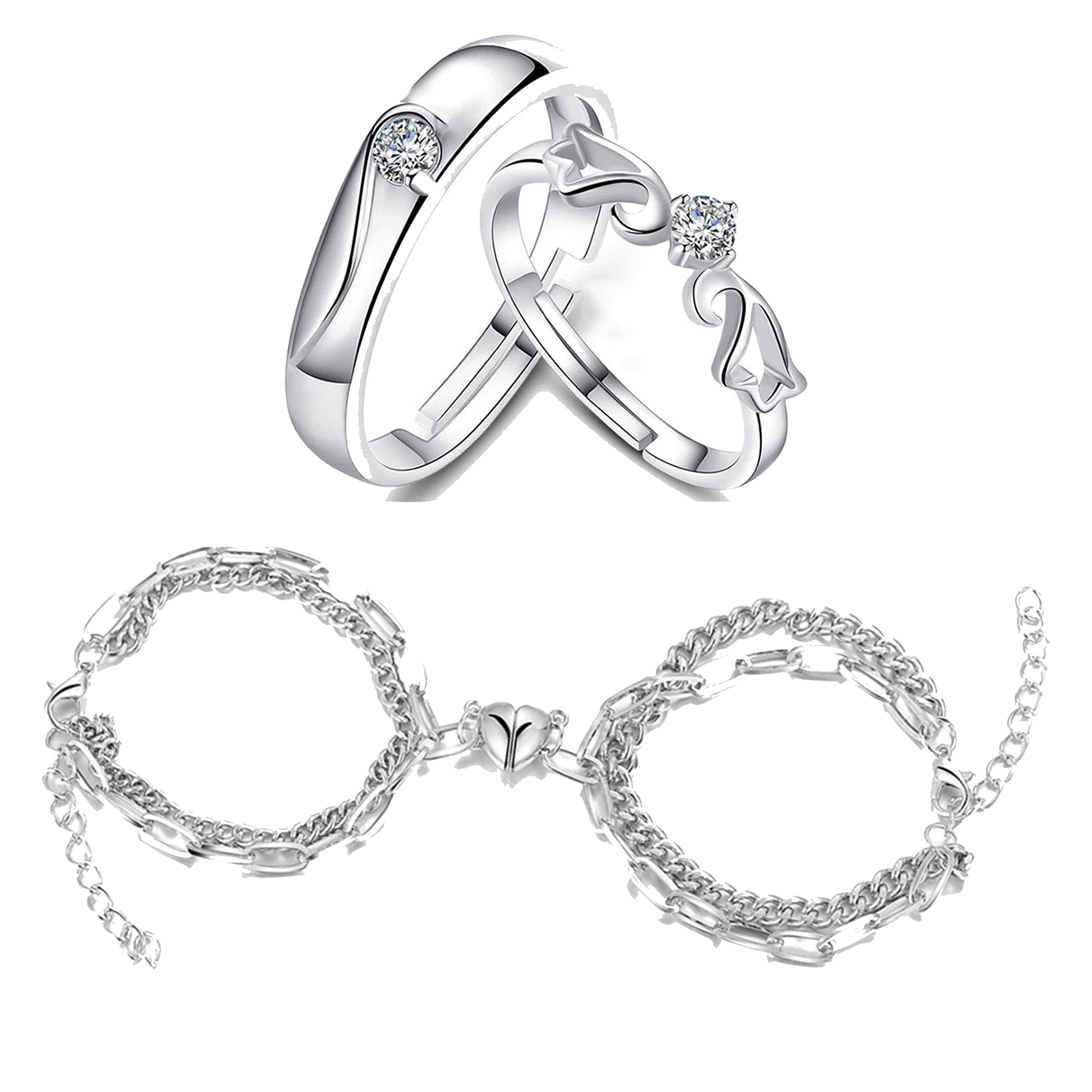 Fashion Frill Elegant Silver Couple Bracelet With Ring For Women Boys Silver Couple Bracelet Magnetic Bracelets For Men Women Fashion Jewellery Combo (B0BRKQN1YP) Amazon Price History, Amazon Price Tracker
