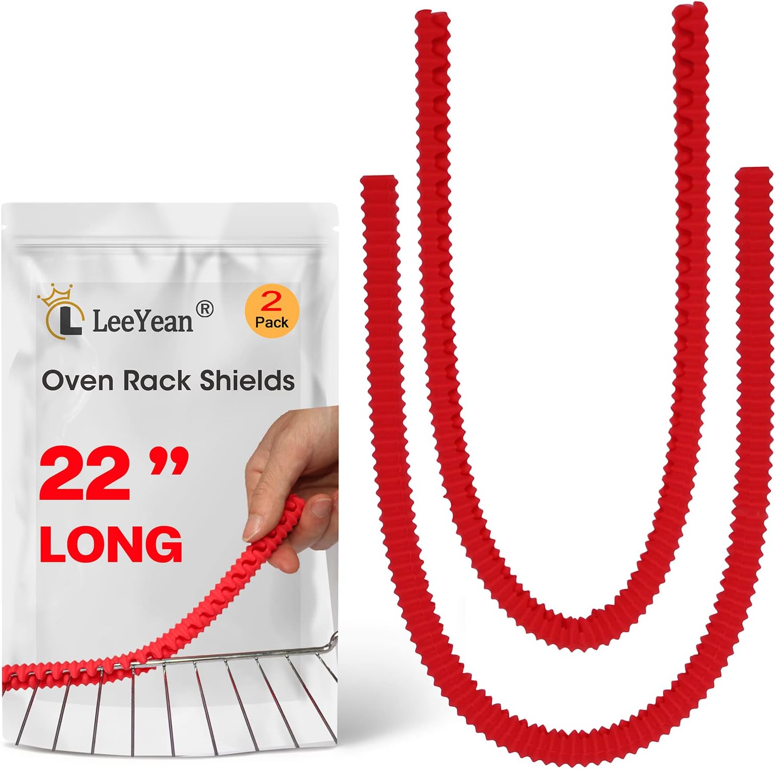 Extra Long Oven Rack Shields 22 Inch, 2 Pack Heat Resistant Oven Guards for Racks, Food Grade Silicone Oven Rack Edge Protector, Full Length Fit on Standard-Sized Ovens, Prevents Hand and Arm Burns