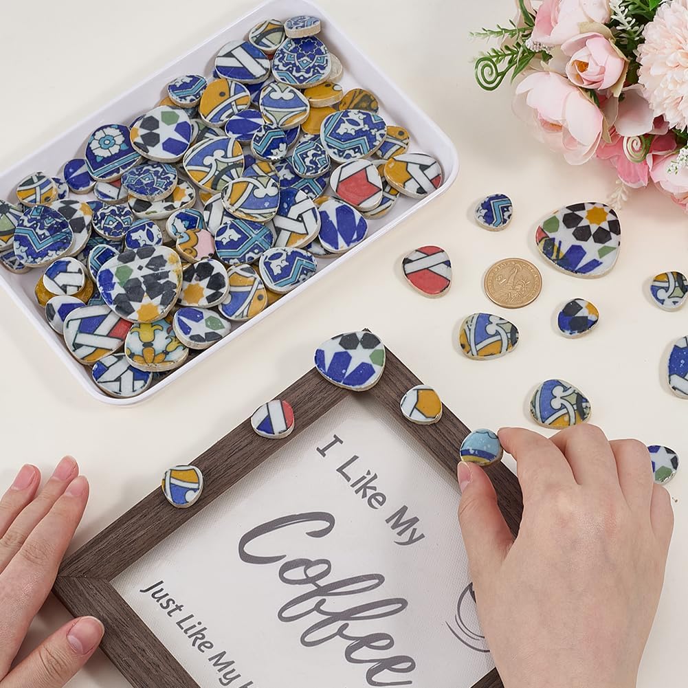 500G 4 Colors China Mosaic Pieces Porcelain Mosaic Tile Colorful Mixed Shape Irregular Chinese Pattern Ceramic Small Flatback Smooth Cabochons for Home Garden Bathroom Wall Art Crafts Decor