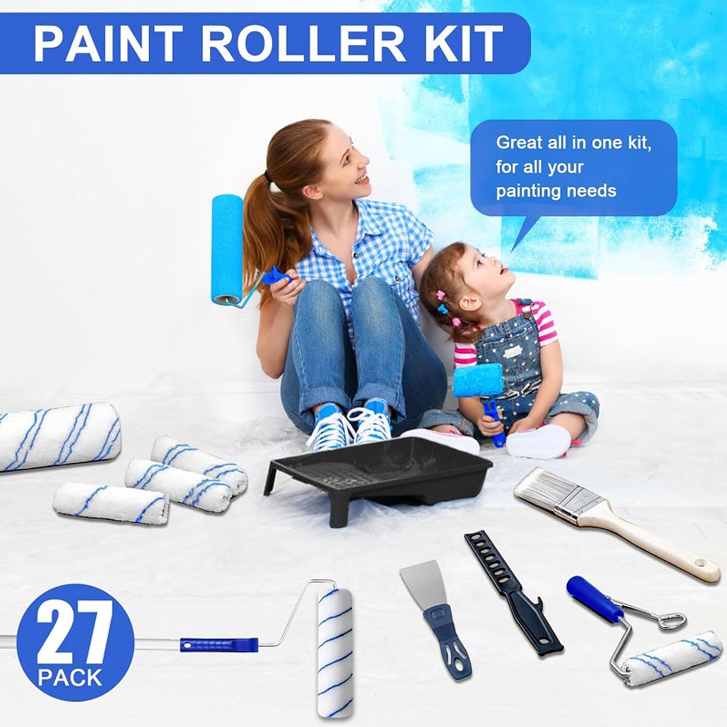 32-Pack Paint Roller Brushes Set, 4-Inch & 9-Inch Washable Polyester Rollers with Iron Handle for Smooth Coating Indoor Outdoor Use