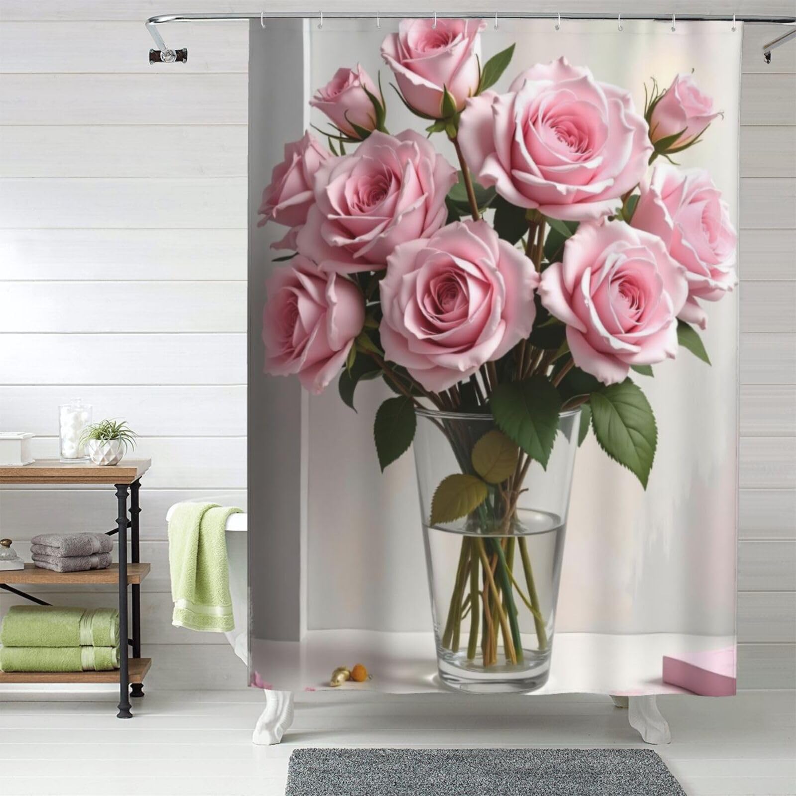 Rideau de douche motif roses n°491 rideau de bain tissu lavable 152 x 183