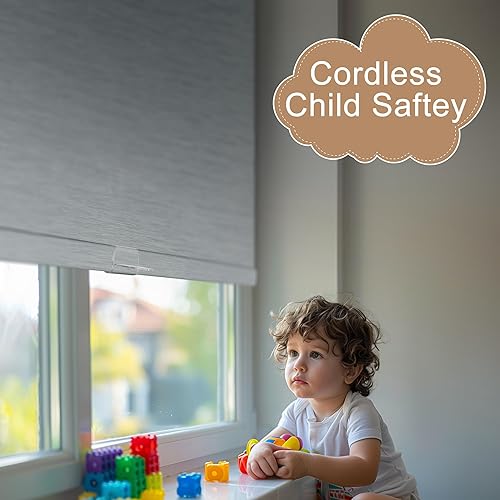 Miniatura 5 de Persianas enrollables opacas para ventanas, persianas enrollables sin cordones con cenefa de cassette, persianas de ventana de jacquard a rayas para