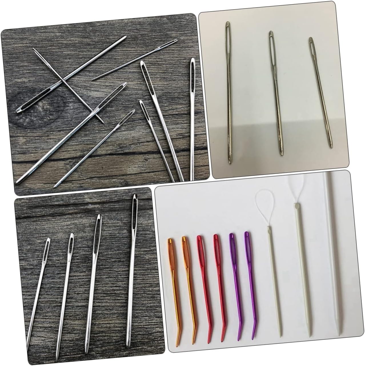 IWOWHERO Beginner Sewing Kit 18pcs Large Eye Needles Embroidery Supplies Yarn Needle Threader Heavy Duty Random Color