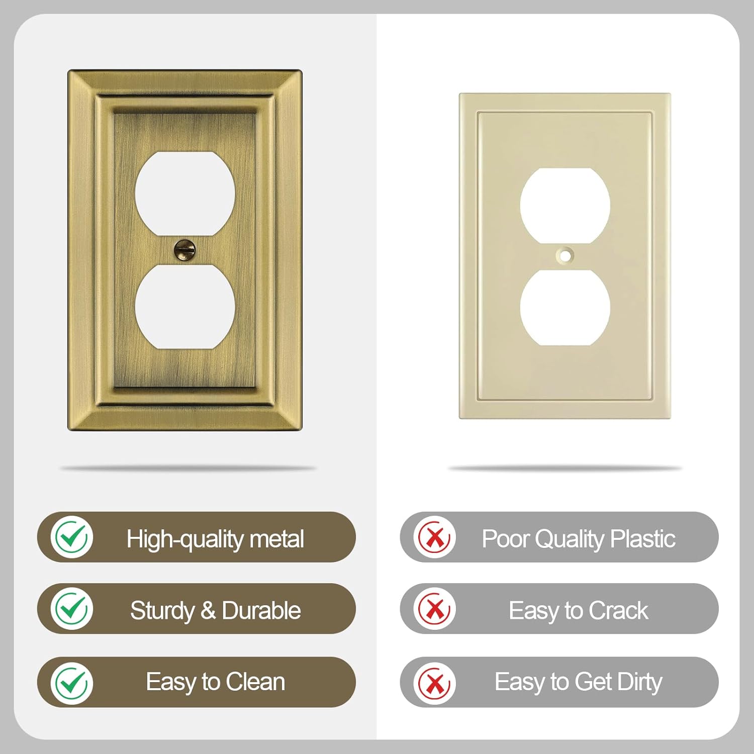 Metal Wall Plate for Electrical Outlets, Decorative Antique Brass Switch Plates Outlet Cover, Light Switch Cover Plate, 1-Gang Wall Plates (Duplex Outlet, 6 Pack) - Image 6