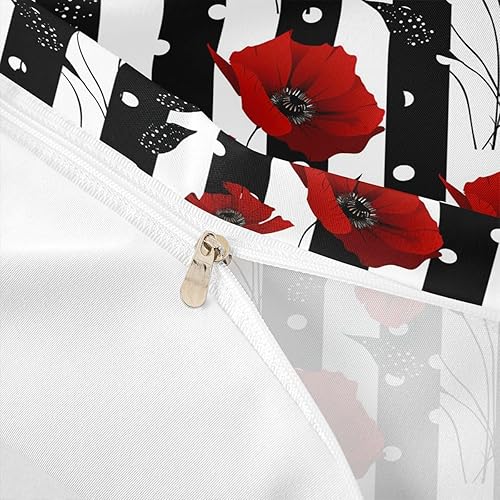 Miniatura 6 de Manfei Juego de funda de edredón de flores rojas, tamaño matrimonial, juego de ropa de cama floral de amapola de 3 piezas para niños, niñas,