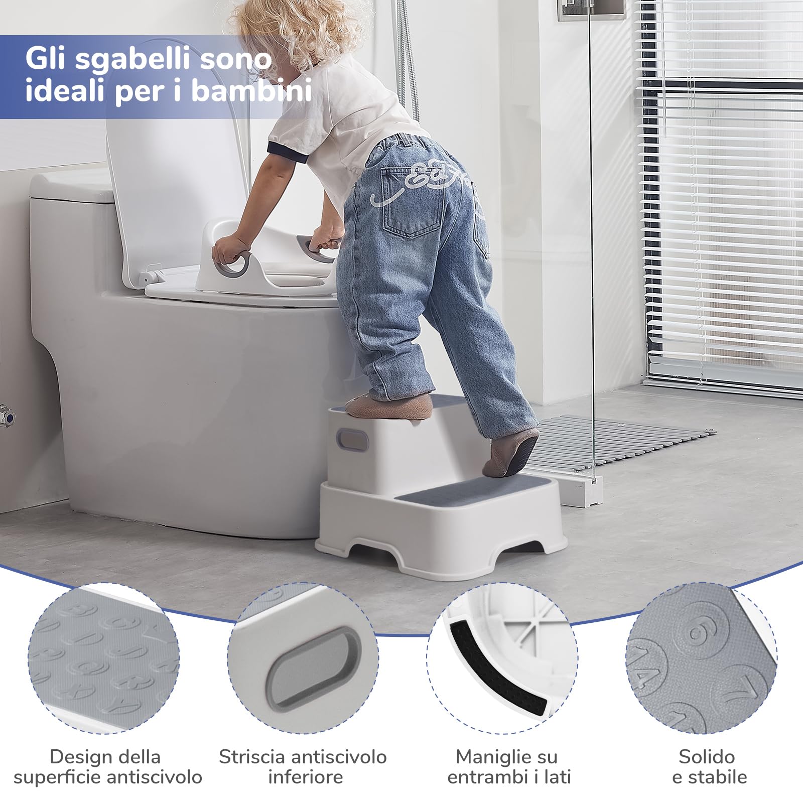 DEANIC Riduttore WC Bambini per Ragazzi e Ragazze, Riduttore WC per Bambini con Scaletta, Adatto per Bambini da 1 a 6 Anni, con 2 Cuscini e 1 Spazzola (Grigio)