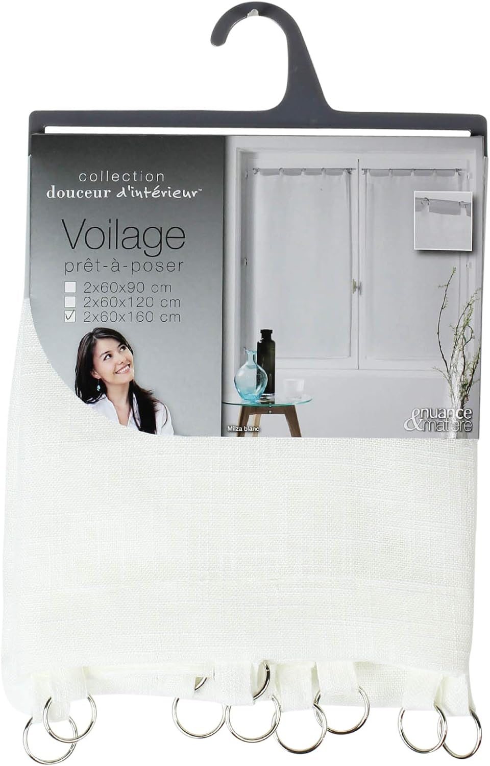 Douceur d'Intérieur Pair of Straight Milza Curtain Rings 2 x 60 x 160 cm White