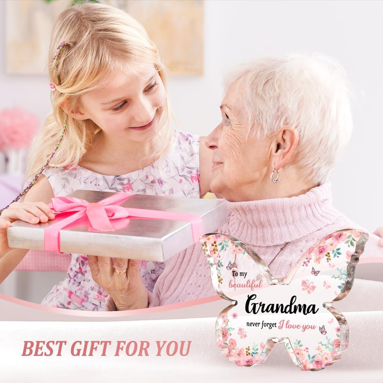 GiftyTrove Gifts for Grandma Birthday, 5x3.8x0.5 Inch Butterfly-Shaped Acrylic Plaque Decor, Mothers Day Grandparent Day Birthday Christmas Gift for Grandma image 3