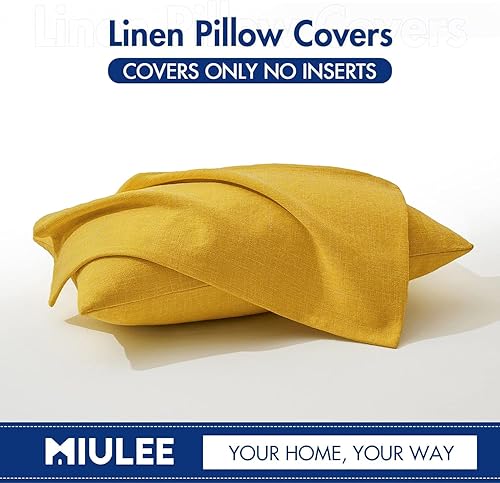 Miniatura 6 de MIULEE Paquete de 2 fundas de almohada decorativas de lino y arpillera de lino de granja, fundas de cojín rectangulares para sofá, 12 x 20 pulgadas,