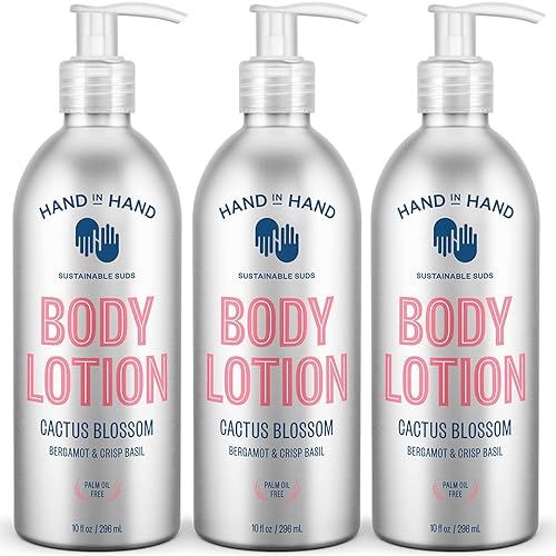 Hand in Hand Loción corporal hidratante, loción para piel seca con manteca de karité, 10 onzas líquidas, bergamota y albahaca crujiente, aroma a