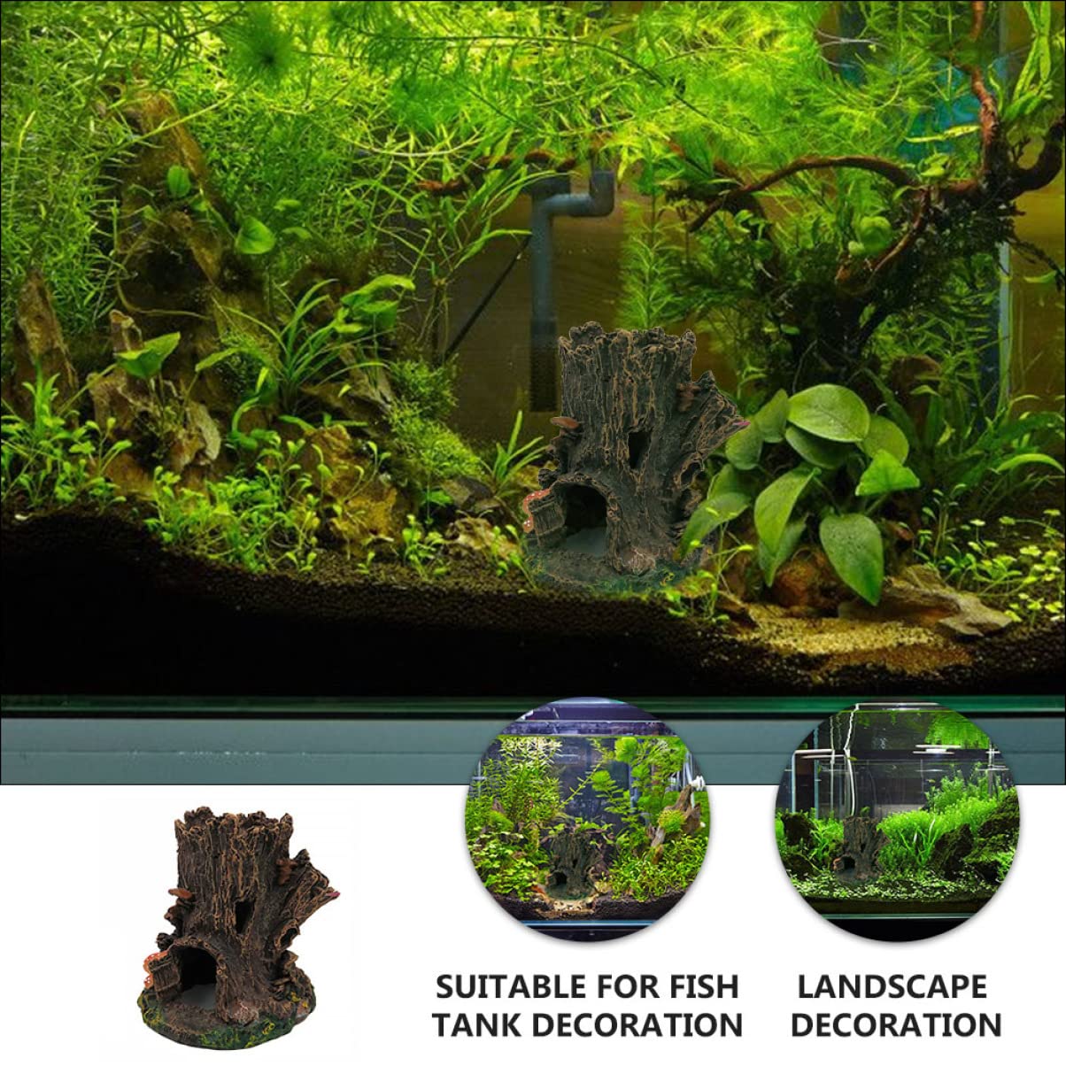 YARNOW 3 Pièces Aquarium Cachette Reptile Aquatique Terrarium Mangeoire Incubateur Réservoir Bocal à Poisson Boîte Étang Pompe à Eau Trousse Décor De L'habitat du Poisson Coffee Résine