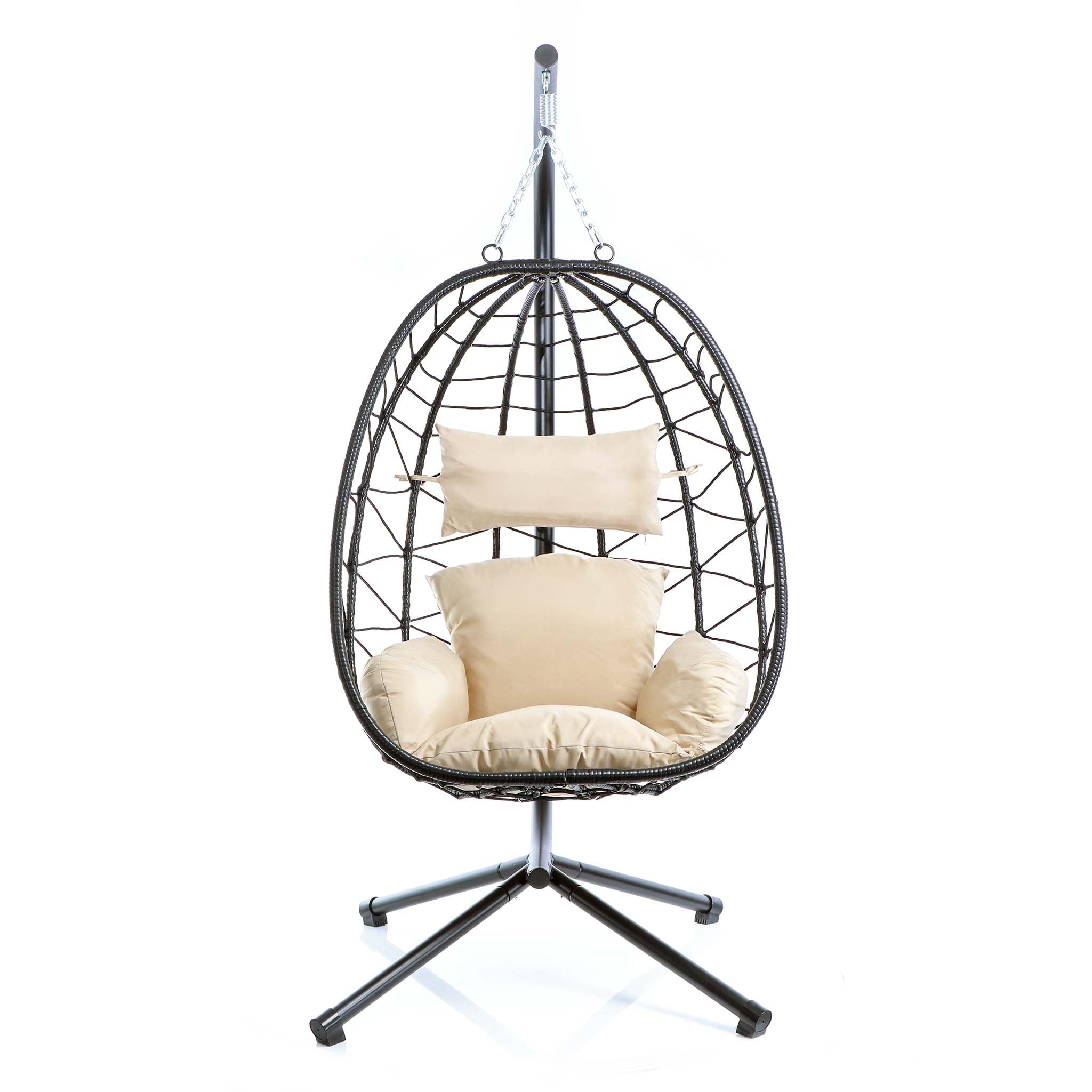 Wiltec Sillón Colgante de Interior Exterior Silla Canasta hasta 130kg Columpio con armazón y Cojines