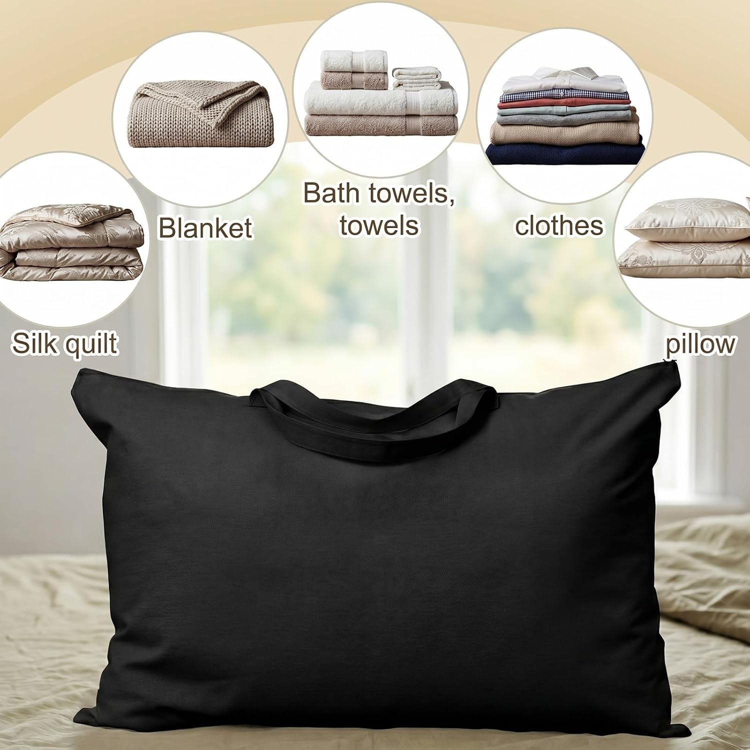 2 Pack Pillow Bag for Travel Storage, Black, 20"X 30" image 5