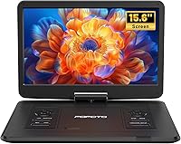 POFOTO 15.6" HD Portable DVD Player 17.5" Swivel Screen, 6Hr Battery, Region Free, Dual Speakers, USB/SD, Anti-Shock for Travel & Kids