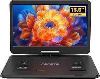 POFOTO 15.6" HD Portable DVD Player 17.5" Swivel Screen, 6Hr Battery, Region Free, Dual Speakers, USB/SD, Anti-Shock for Travel & Kids