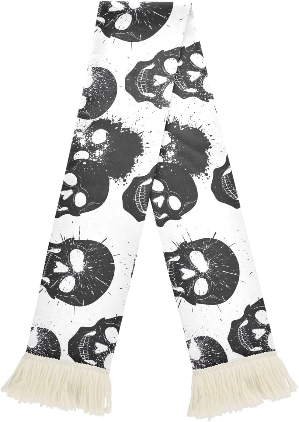 CHIFIGNO Black Skull White Soft Absorbent Scarf for Sports Fans, for Wiping Sweat at Games and Showing Support