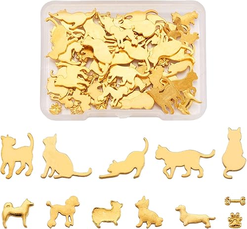 Fashewelry 60 piezas de cabujones de garra de hueso de gato dorado con forma de hueso de perro y gato dorado con forma de animal en blanco, para