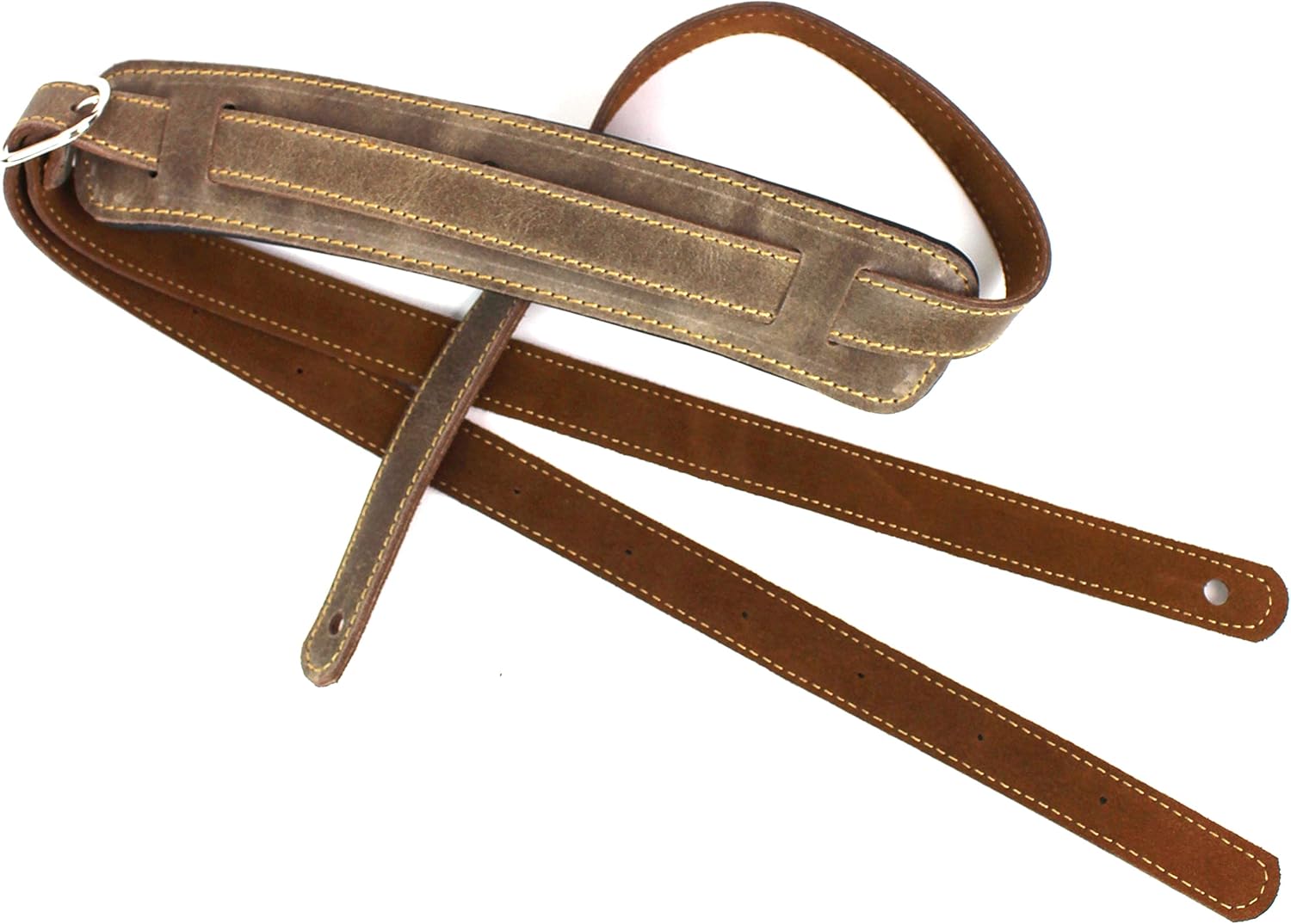 Walker And Williams C-18-LBRN Antique Brown All Premium Grain Leather Vintage Guitar Strap With Brass Buckle Extra Long For Acoustic, Electric, And Bass Guitar