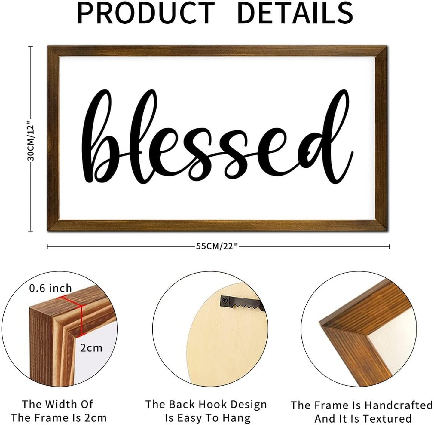 Religious Christian Gift Scripture Frame Wall Sign Blessed Wood Wall Frame Plaques Modern Farmhouse Wall Decor for Entryway Living Room Family Quotes Sign 12x22in Housewarming Gift