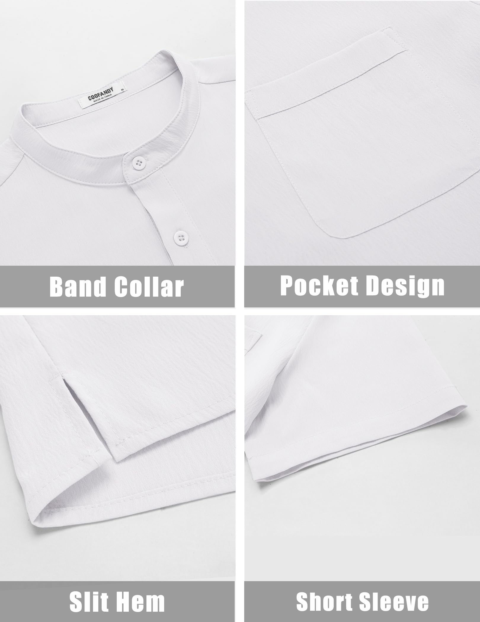 COOFANDY Camicia da uomo casual Henley a maniche corte estiva da spiaggia con colletto a fascia hippie Henley t-shirt con tasca