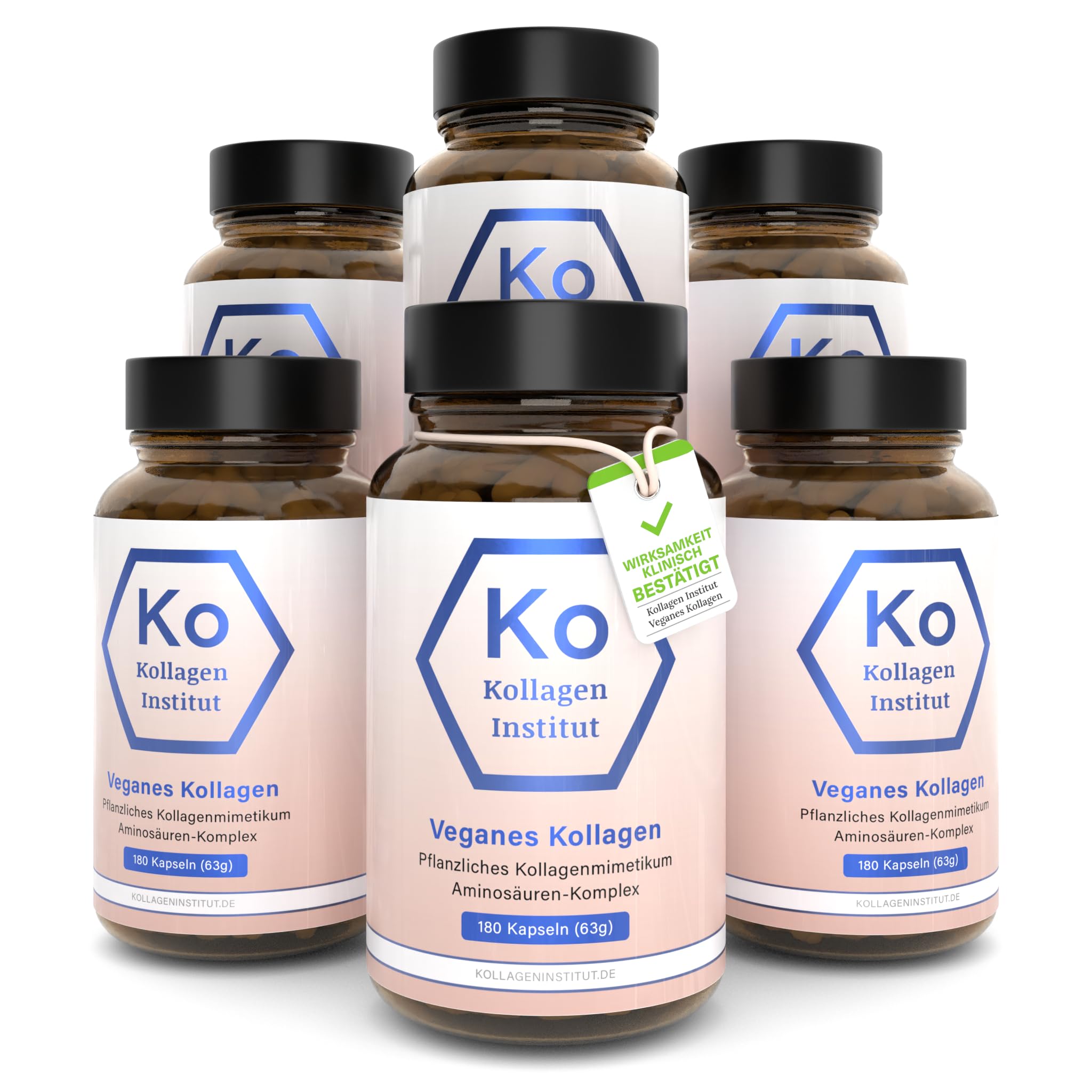 Kollagen Institut Cápsulas de colágeno vegano, paquete de 6 unidades, complejo de aminoácidos, alta dosificación, alternativa al colágeno vegano, para cabello, piel, uñas, belleza, artrosis,