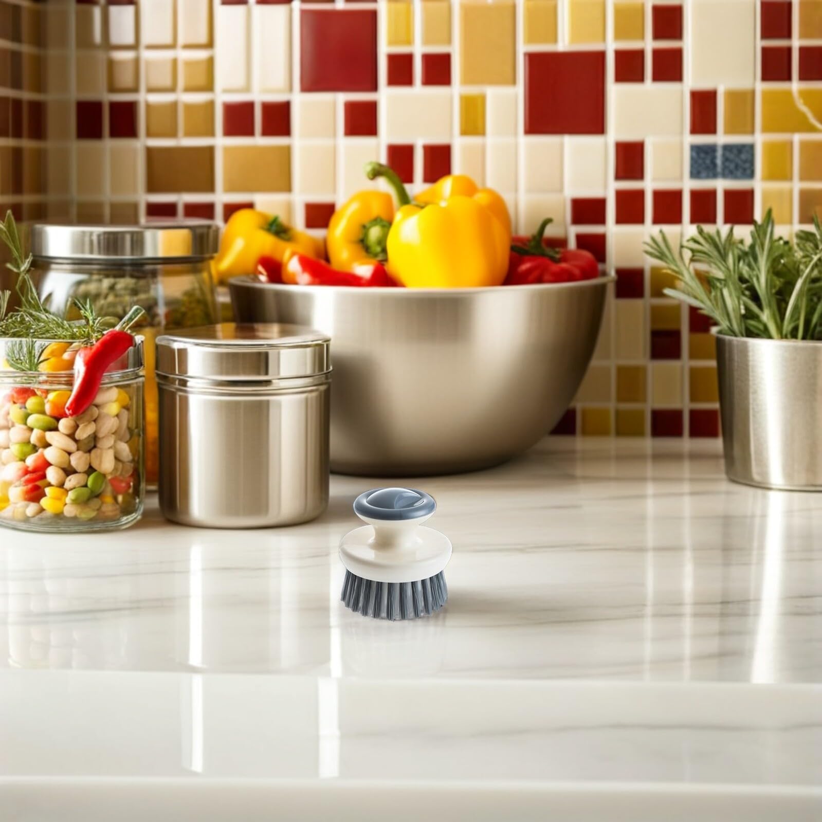 5 Cepillos para Lavar Platos con Mango Ergonómico Cerdas Resistentes para Cocina Limpieza de Ollas Verduras y Sartenes Herramienta Multiusos para Fregadero Color Gris Tamaño