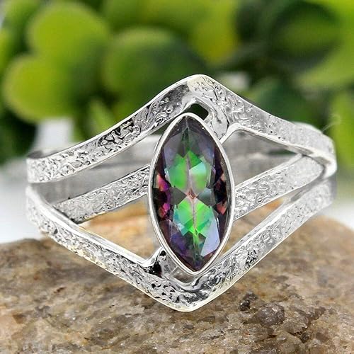 Miniatura 2 de Anillo de plata de ley 925 con topacio místico marquesa hecho a mano para mujer, joyería de regalo para el día de San Valentín